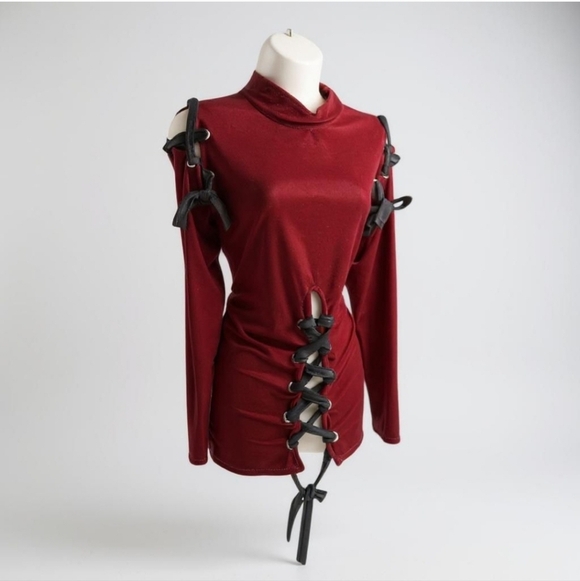 Auditions Plus Size 1X Red Black Velvet Corset Sweater - Picture 2 of 3